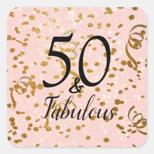 50 and Fabulous Birthday Party Pink Gold Confetti Square Sticker
