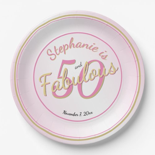 50 and Fabulous Birthday Party PinkGold Fun 50th Paper Plates