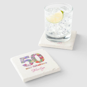 50 and fabulous birthday party stone coaster