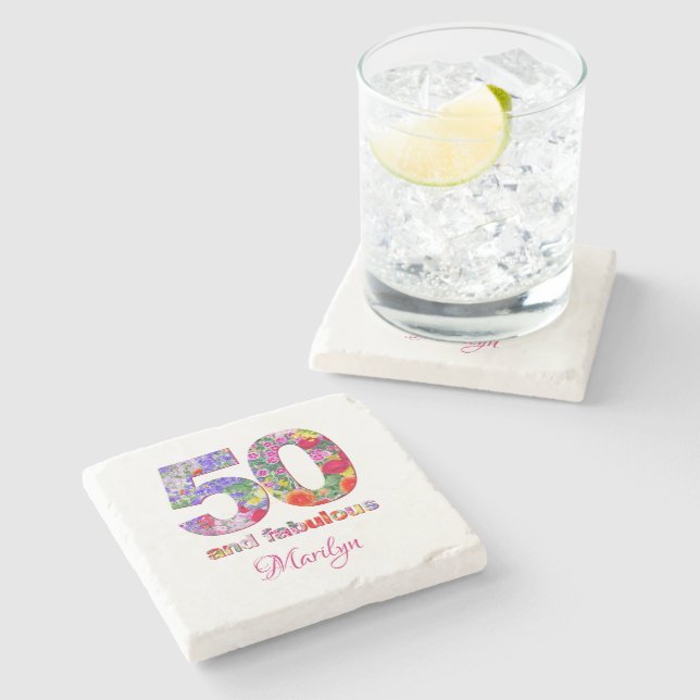 50 and fabulous birthday party stone coaster (Side)
