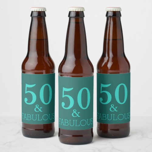 50 And Fabulous Birthday Party Turquoise Green  Beer Bottle Label