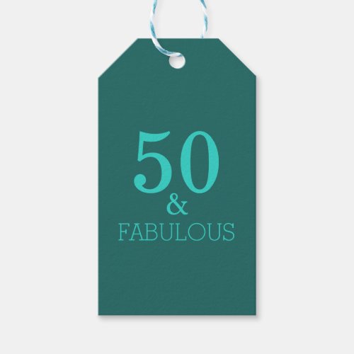 50 And Fabulous Birthday Party Turquoise Green Gift Tags
