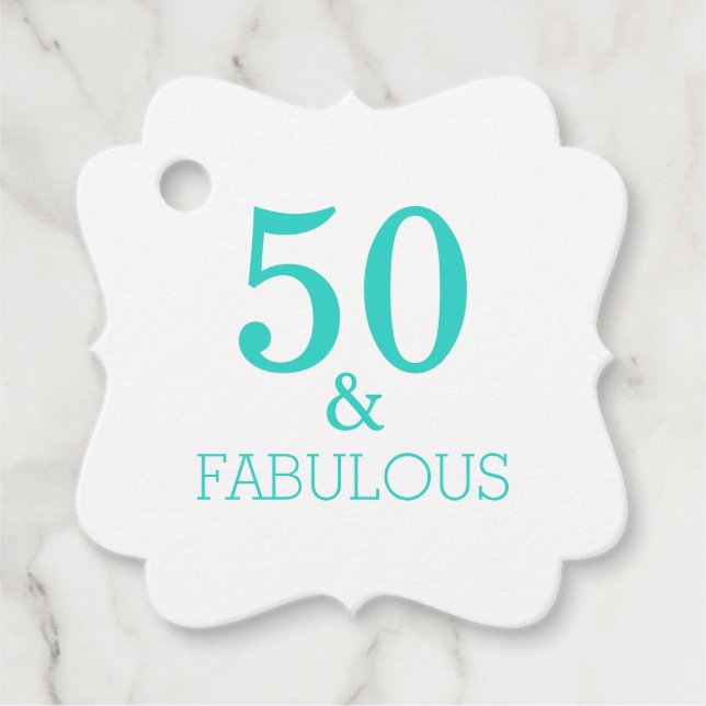 50 And Fabulous Birthday Party White Turquoise Favor Tags (Front)