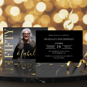 50 And Fabulous Birthday Photo Black and Gold Foil Invitation