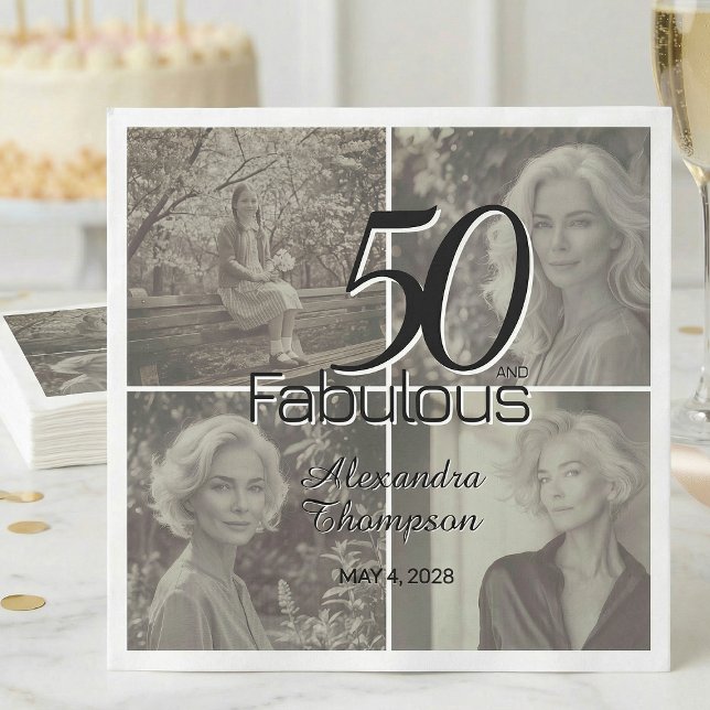 50 and Fabulous Birthday Photo Collage Party Napkins (Creator Uploaded)