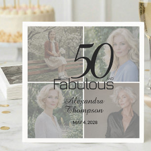 50 and Fabulous Birthday Photo Collage Party Napkins