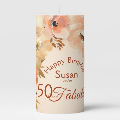 50 and Fabulous Birthday Pillar Candle