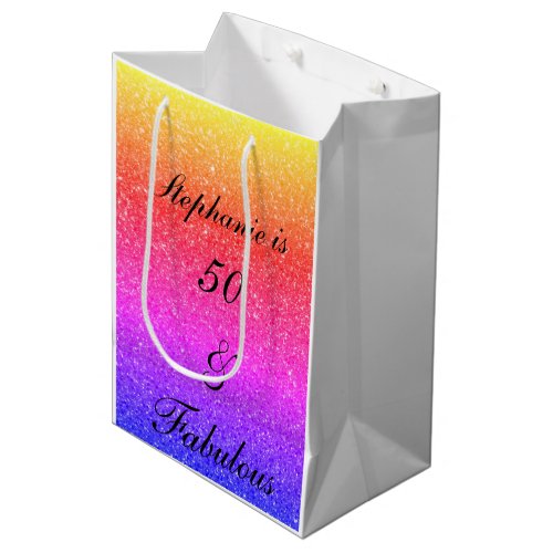 50 And Fabulous Birthday Pink Black Purple Glitter Medium Gift Bag