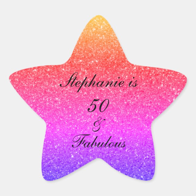 50 And Fabulous Birthday Pink Black Purple Glitter Star Sticker (Front)