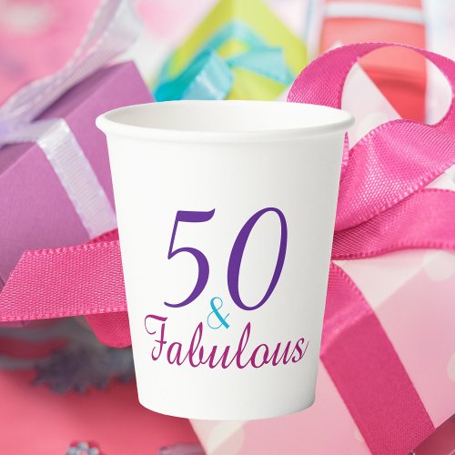 50 and Fabulous Birthday Pink Blue Purple Paper Cups