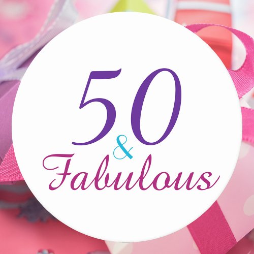 50 and Fabulous Birthday Pink Blue Purple Round Paper Coaster
