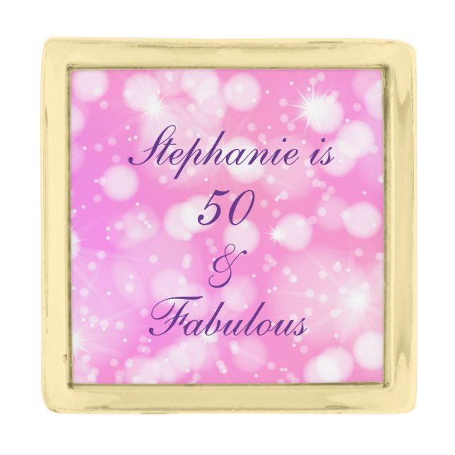 50 And Fabulous Birthday Pink Glittery Girly Rose Gold Finish Lapel Pin (Front)