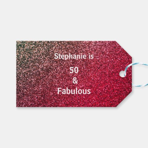 50 And Fabulous Birthday Pink Gold Golden Glitter  Gift Tags