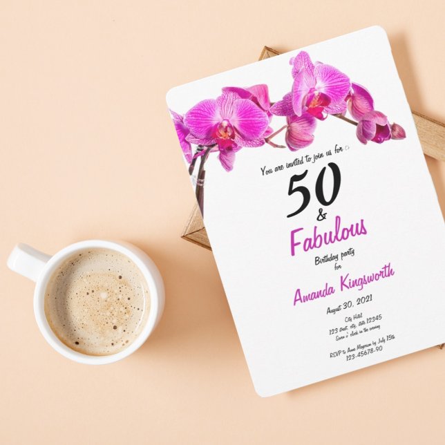 50 and fabulous birthday pink modern floral invitation (Creator Uploaded)