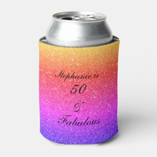 50 And Fabulous Birthday Pink Purple Glitter 2020 Can Cooler
