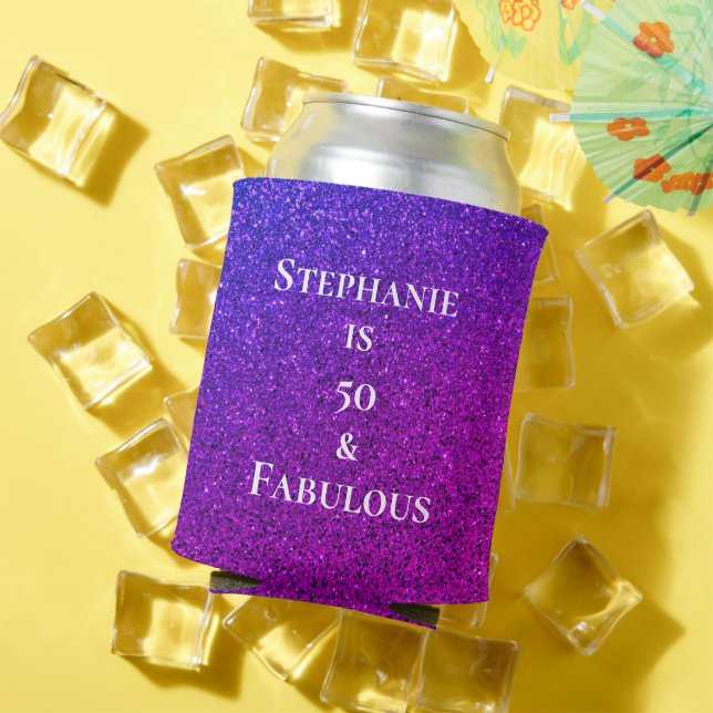 50 And Fabulous Birthday Pink Purple Glitter 2023 Can Cooler (In Situ Summer)