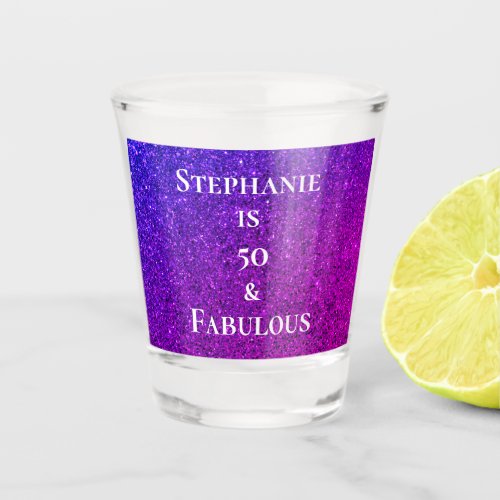 50 And Fabulous Birthday Pink Purple Glitter 2023 Shot Glass