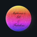 50 And Fabulous Birthday Pink Purple Glitter Black Button<br><div class="desc">Designed with pretty,  girly and beautiful pink purple glittery background and personalized text template for name which you can edit,  this is perfect for the 50th birthday celebrations!</div>