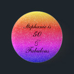 50 And Fabulous Birthday Pink Purple Glitter Black Button<br><div class="desc">Designed with pretty,  girly and beautiful pink purple glittery background and personalized text template for name which you can edit,  this is perfect for the 50th birthday celebrations!</div>