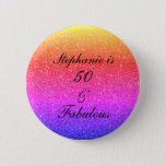 50 And Fabulous Birthday Pink Purple Glitter Black Button<br><div class="desc">Designed with pretty,  girly and beautiful pink purple glittery background and personalized text template for name which you can edit,  this is perfect for the 50th birthday celebrations!</div>