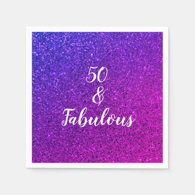 50 And Fabulous Birthday Pink Purple Glitter Chic Napkins (Front)