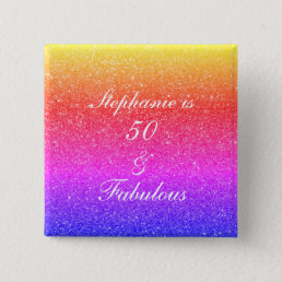 50 And Fabulous Birthday Pink Purple Glitter Cool Button