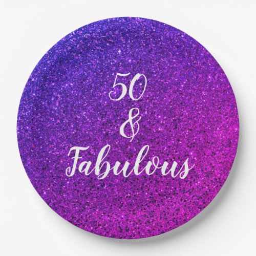 50 And Fabulous Birthday Pink Purple Glitter Cool Paper Plates