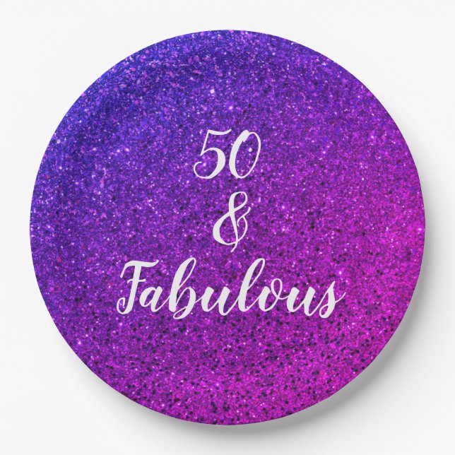 50 And Fabulous Birthday Pink Purple Glitter Cool Paper Plates (Front)