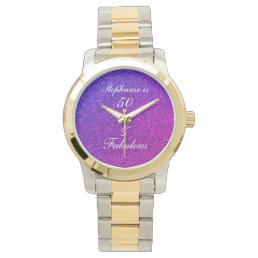 50 And Fabulous Birthday Pink Purple Glitter Cool Watch