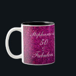 50 And Fabulous Birthday Pink Purple Glitter Girly Two-Tone Coffee Mug<br><div class="desc">Designed with pretty,  girly and beautiful pink purple glittery background and personalized text template for name which you can edit,  this is perfect for the 50th birthday celebrations or gift!</div>