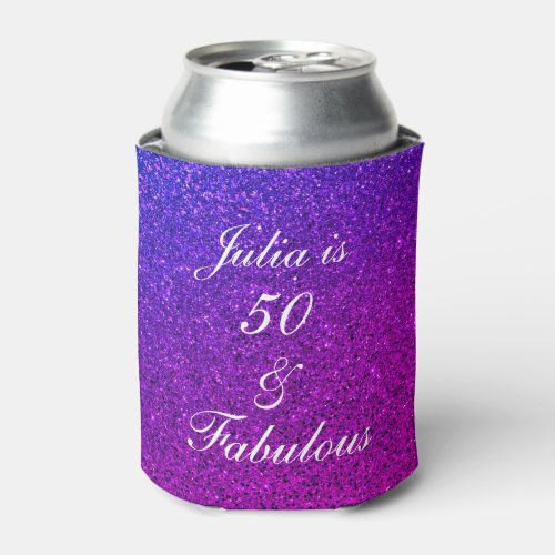 50 And Fabulous Birthday Pink Purple Glitter Ombre Can Cooler