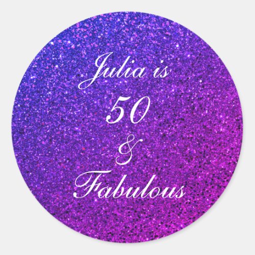 50 And Fabulous Birthday Pink Purple Glitter Ombre Classic Round Sticker