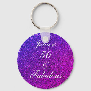 50 And Fabulous Birthday Pink Purple Glitter Ombre Keychain