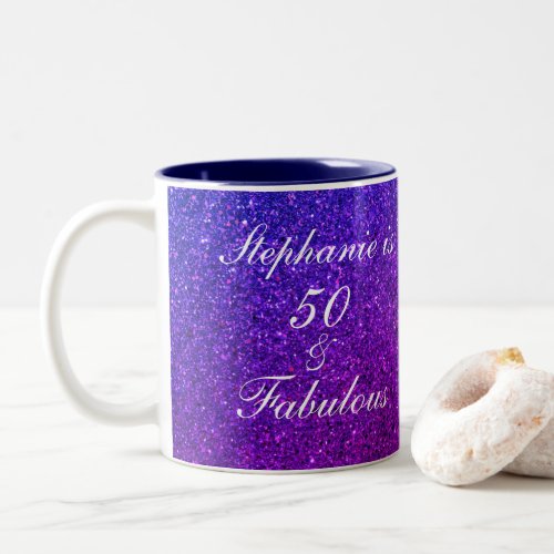 50 And Fabulous Birthday Pink Purple Glitter Ombre Two_Tone Coffee Mug