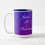 50 And Fabulous Birthday Pink Purple Glitter Ombre Two-Tone Coffee Mug<br><div class="desc">Designed with pretty,  girly and beautiful pink purple glittery background and personalized text template for name which you can edit,  this is perfect for the 50th birthday celebrations or gift!</div>