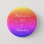50 And Fabulous Birthday Pink Purple Glitter White Button<br><div class="desc">Designed with pretty,  girly and beautiful pink purple glittery background and personalized text template for name which you can edit,  this is perfect for the 50th birthday celebrations!</div>