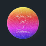 50 And Fabulous Birthday Pink Purple Glitter White Button<br><div class="desc">Designed with pretty,  girly and beautiful pink purple glittery background and personalized text template for name which you can edit,  this is perfect for the 50th birthday celebrations!</div>