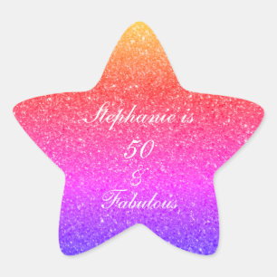 50 And Fabulous Birthday Pink Purple Glitter White Star Sticker