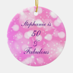 50 And Fabulous Birthday Pink Purple Glittery Ceramic Ornament