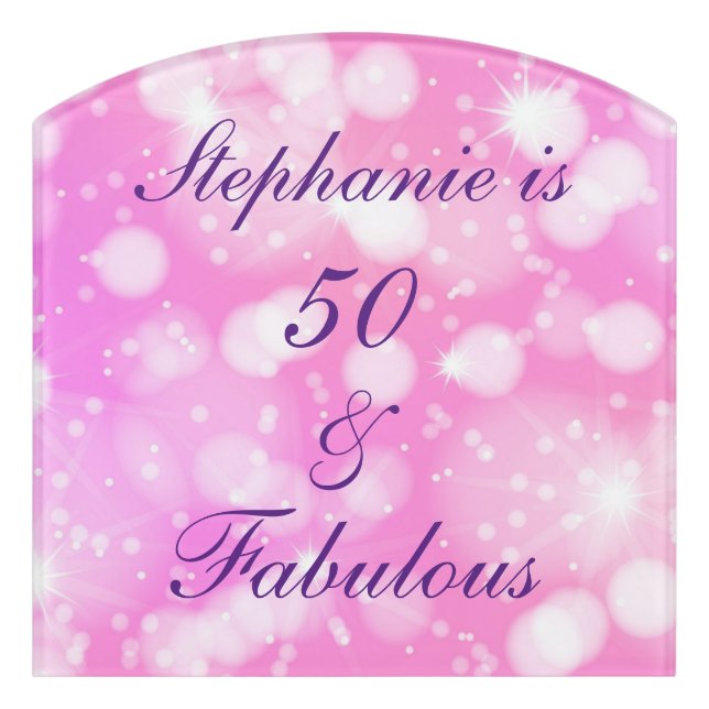 50 And Fabulous Birthday Pink Purple Glittery Door Sign (Contour Front)