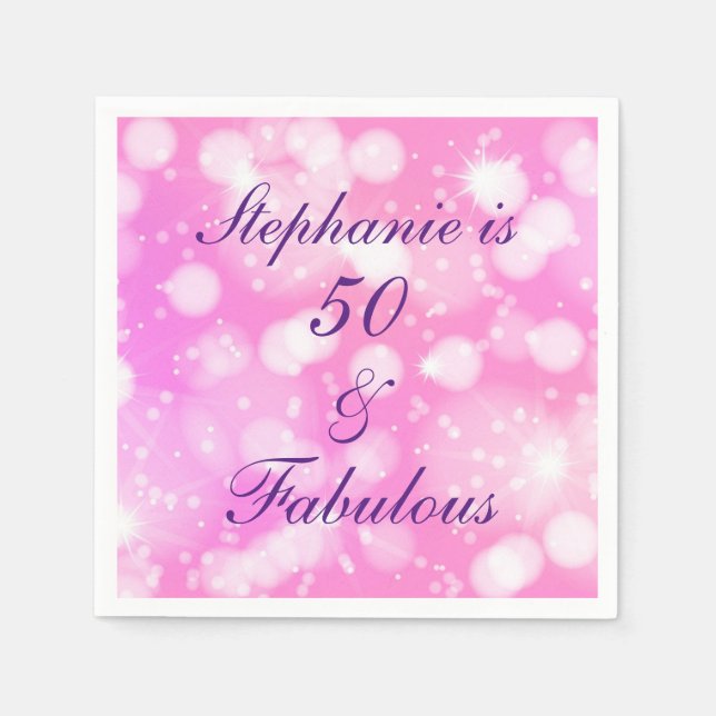 50 And Fabulous Birthday Pink Purple Glittery Napkins (Front)