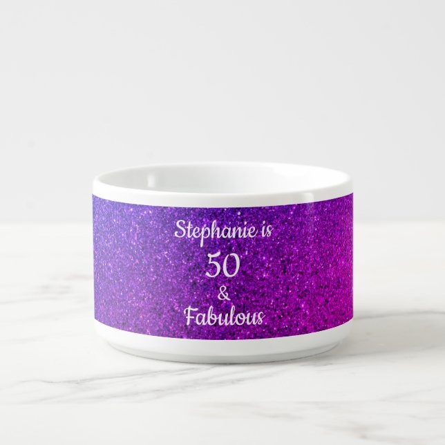 50 And Fabulous Birthday Pink Purple White Ombre Bowl (Center)