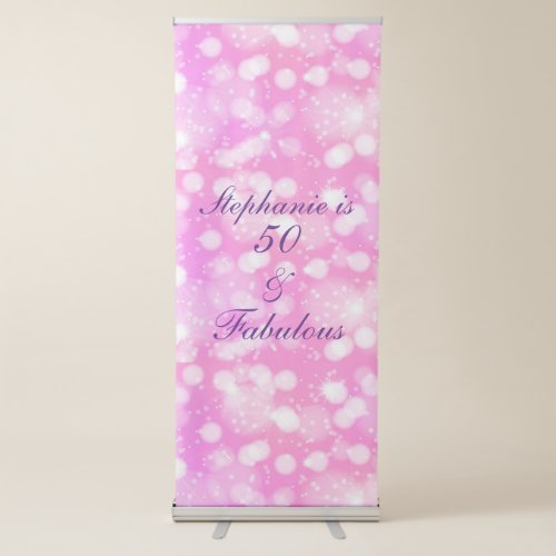 50 And Fabulous Birthday Pink Rose Purple Bokeh Retractable Banner