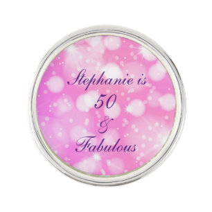 50 And Fabulous Birthday Pink Rose Purple Glittery Lapel Pin