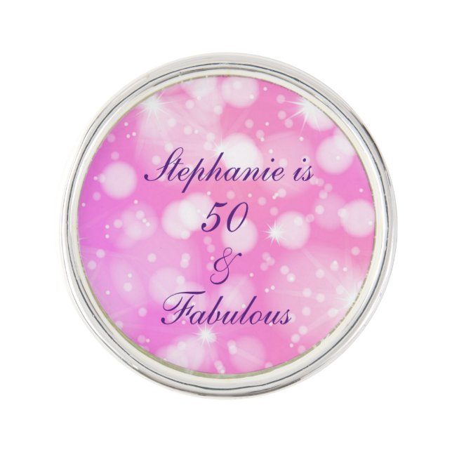 50 And Fabulous Birthday Pink Rose Purple Glittery Lapel Pin (Front)