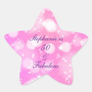 50 And Fabulous Birthday Pink Rose Purple Glittery Star Sticker