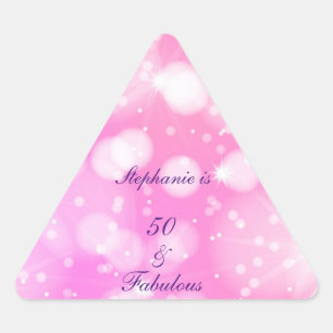50 And Fabulous Birthday Pink Rose Purple Glittery Triangle Sticker