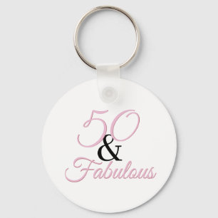50 and fabulous Birthday Pink Simple Keychain