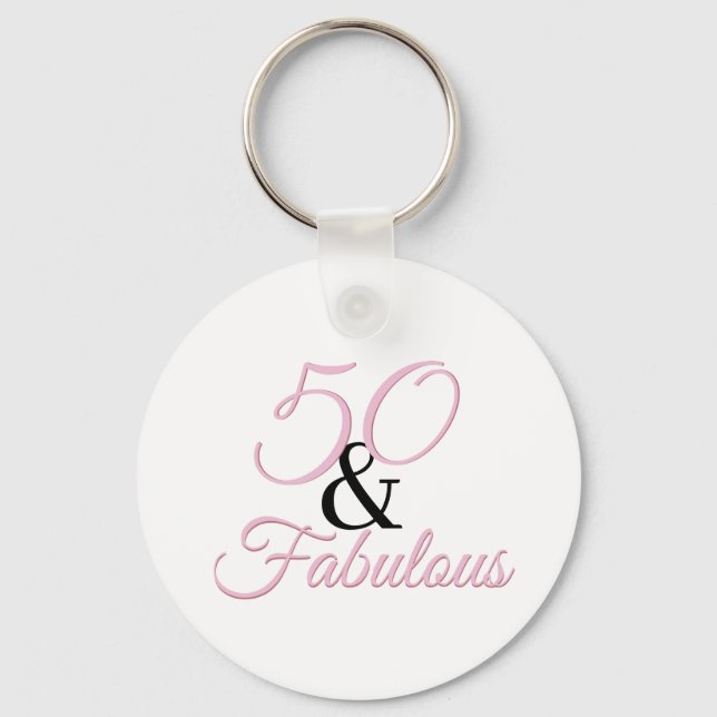 50 and fabulous Birthday Pink Simple Keychain (Front)
