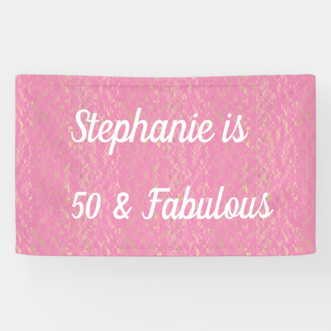 50 And Fabulous Birthday Pink White Gold Elegant Banner (Horizontal)